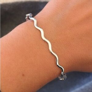 Wavy sterling Silver Cuff Bracelet Adjustable Unisex open bangle